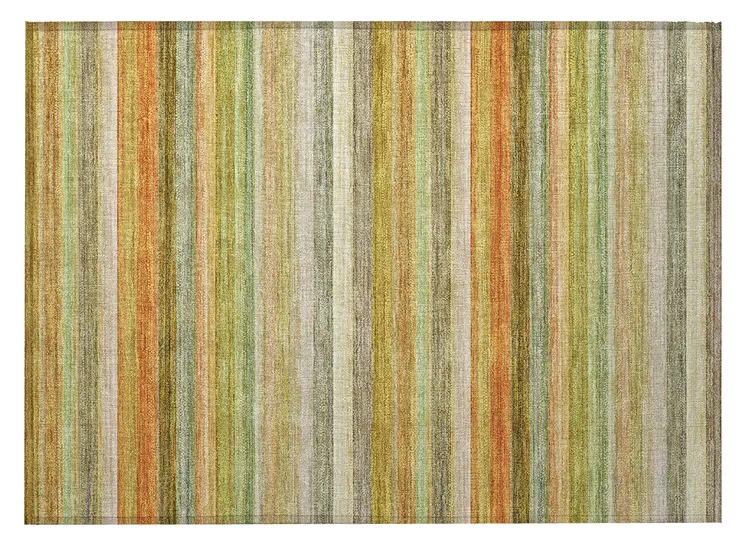 2' X 3' Artichoke Green Striped Washable Non Skid Indoor Outdoor Area Rug