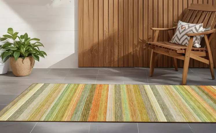 2' X 8' Artichoke Green Striped Washable Non Skid Indoor Outdoor Runner Rug