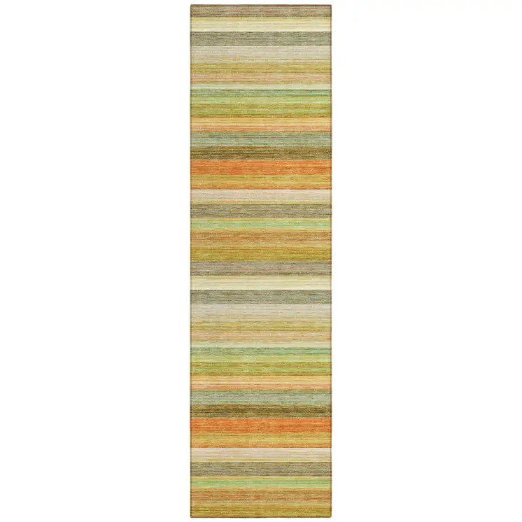 2' X 8' Artichoke Green Striped Washable Non Skid Indoor Outdoor Runner Rug