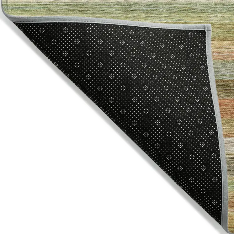 2' X 8' Artichoke Green Striped Washable Non Skid Indoor Outdoor Runner Rug