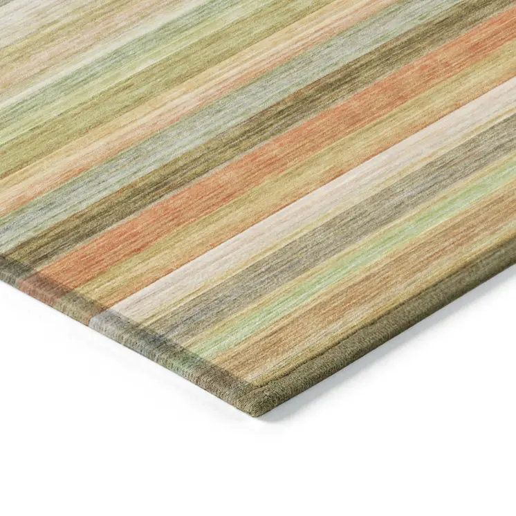 2' X 8' Artichoke Green Striped Washable Non Skid Indoor Outdoor Runner Rug
