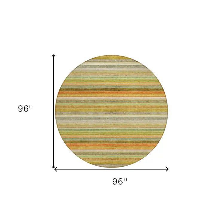 8' Round Artichoke Green Round Striped Washable Non Skid Indoor Outdoor Area Rug