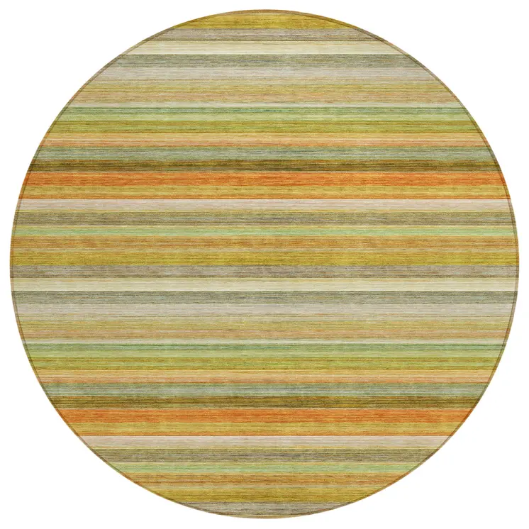 8' Round Artichoke Green Round Striped Washable Non Skid Indoor Outdoor Area Rug