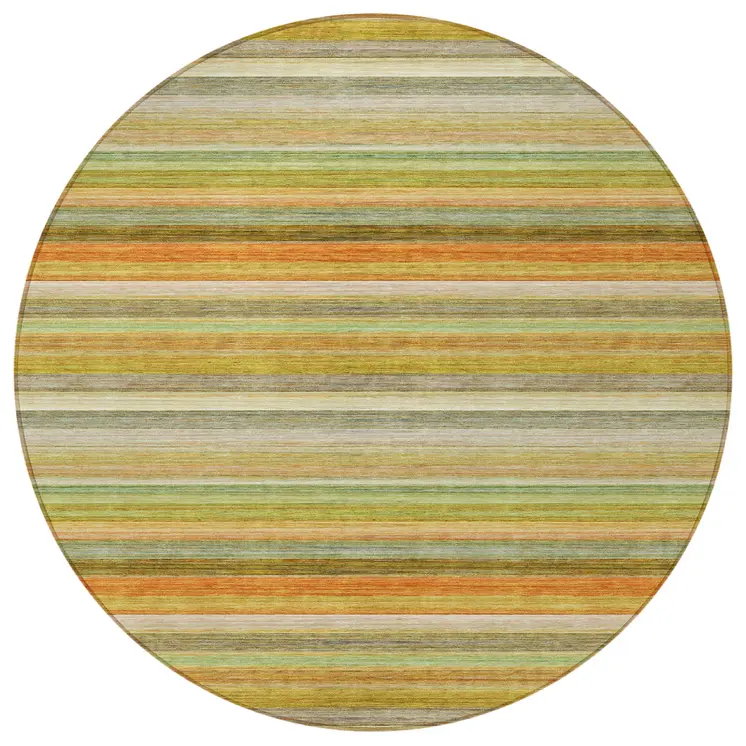 8' Round Artichoke Green Round Striped Washable Non Skid Indoor Outdoor Area Rug