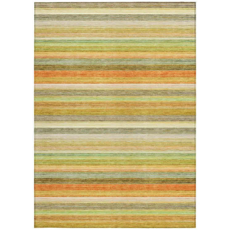 9' X 12' Artichoke Green Striped Washable Non Skid Indoor Outdoor Area Rug