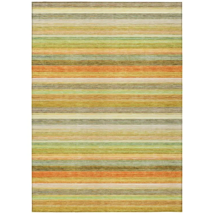 9' X 12' Artichoke Green Striped Washable Non Skid Indoor Outdoor Area Rug