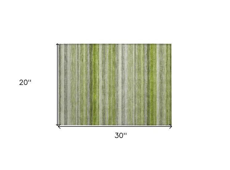2' X 3' Fern Green Striped Washable Non Skid Indoor Outdoor Area Rug