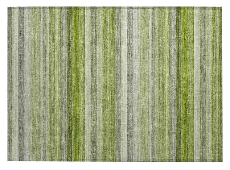 2' X 3' Fern Green Striped Washable Non Skid Indoor Outdoor Area Rug