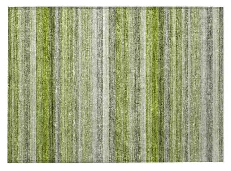2' X 3' Fern Green Striped Washable Non Skid Indoor Outdoor Area Rug