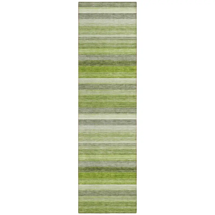 2' X 8' Fern Green Striped Washable Non Skid Indoor Outdoor Runner Rug