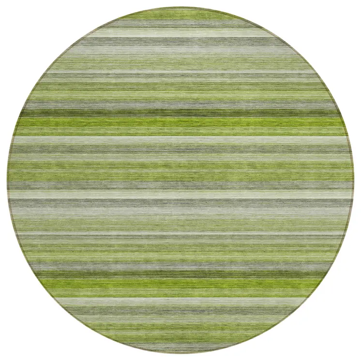 8' Round Fern Green Round Striped Washable Non Skid Indoor Outdoor Area Rug