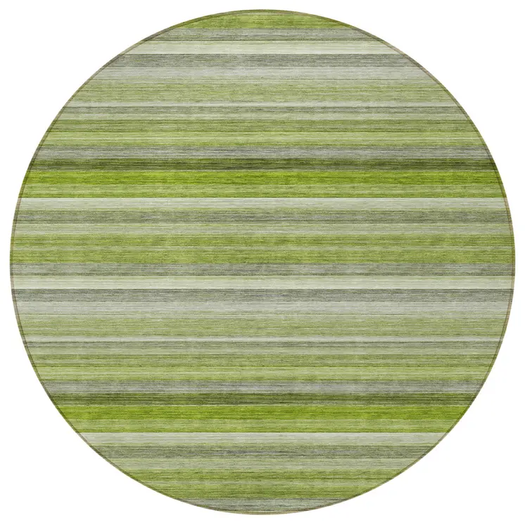 8' Round Fern Green Round Striped Washable Non Skid Indoor Outdoor Area Rug