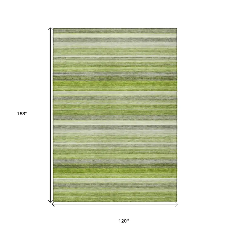 10' X 14' Fern Green Striped Washable Non Skid Indoor Outdoor Area Rug