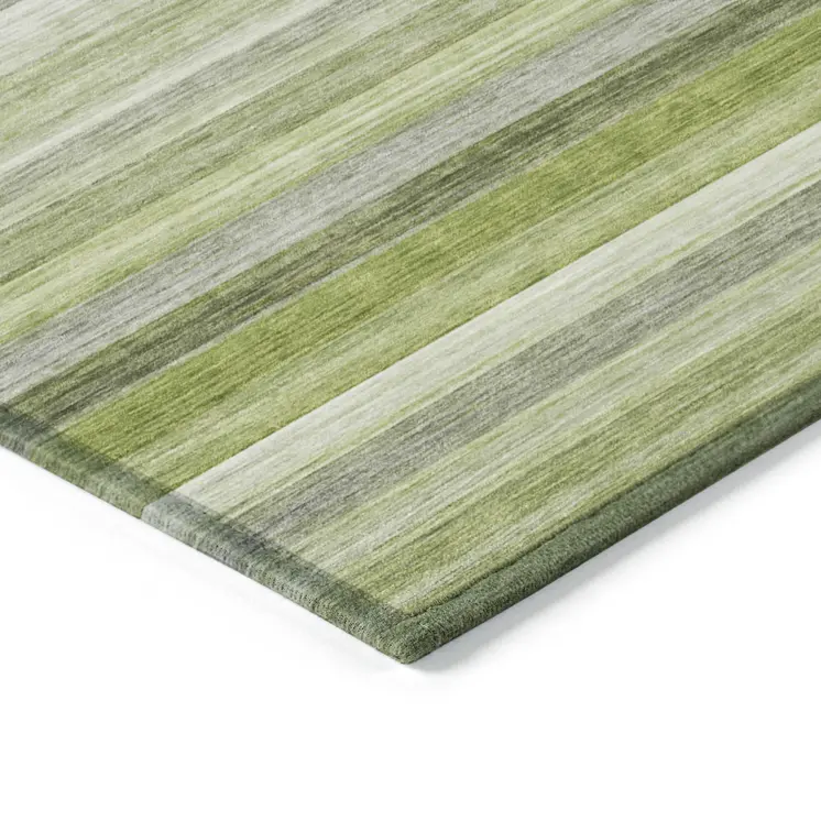 10' X 14' Fern Green Striped Washable Non Skid Indoor Outdoor Area Rug