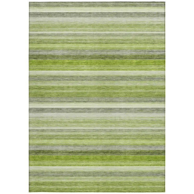 10' X 14' Fern Green Striped Washable Non Skid Indoor Outdoor Area Rug