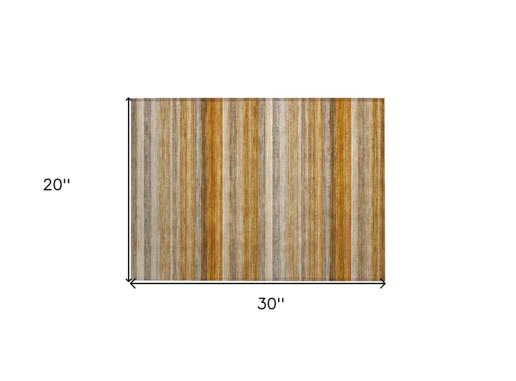 2' X 3' Brown and Orange Striped Washable Non Skid Indoor Outdoor Area Rug