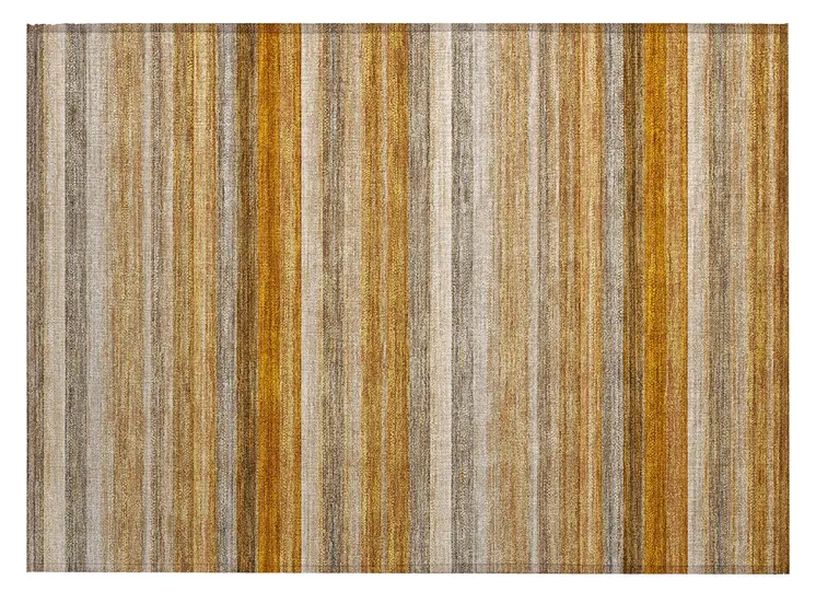 2' X 3' Brown and Orange Striped Washable Non Skid Indoor Outdoor Area Rug