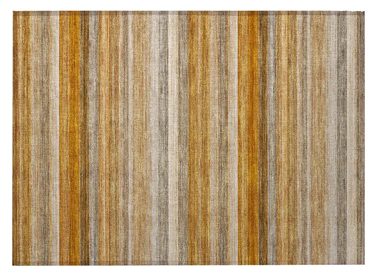 2' X 3' Brown and Orange Striped Washable Non Skid Indoor Outdoor Area Rug