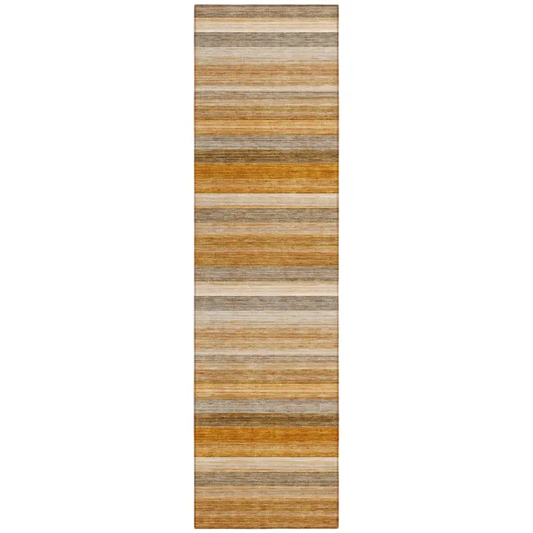 2' X 8' Brown and Orange Striped Washable Non Skid Indoor Outdoor Runner Rug
