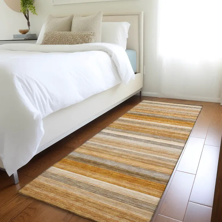 2' X 8' Brown and Orange Striped Washable Non Skid Indoor Outdoor Runner Rug