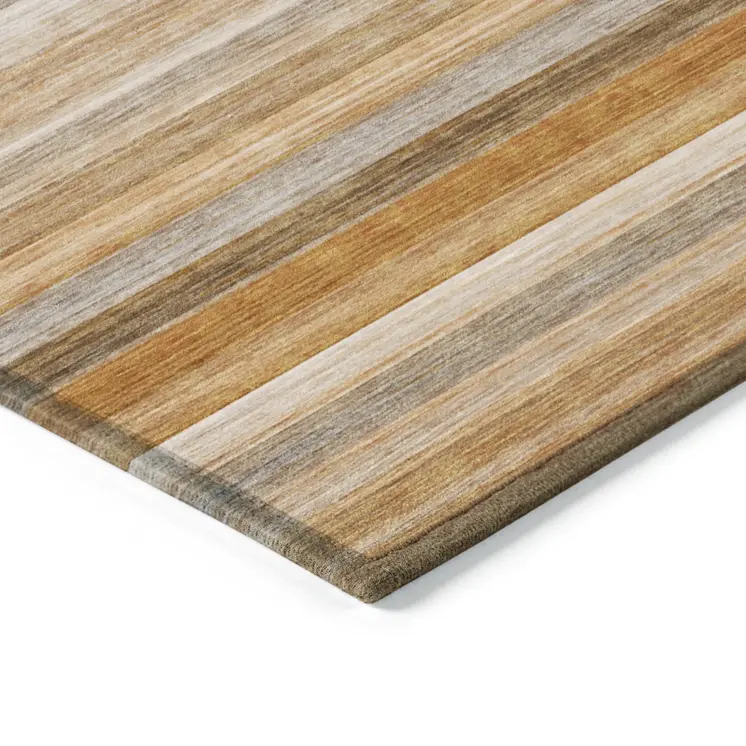 5' X 8' Brown and Orange Striped Washable Non Skid Indoor Outdoor Area Rug
