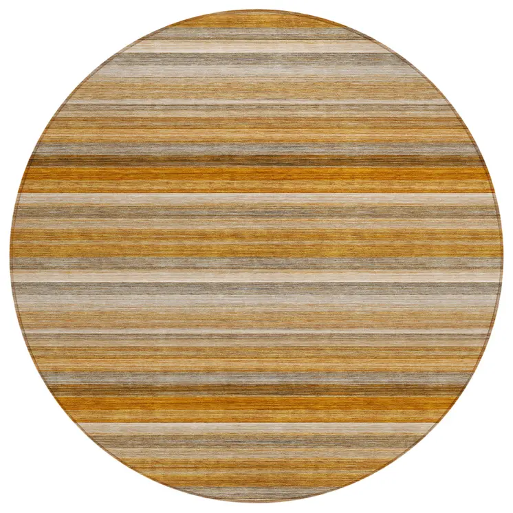 8' Round Brown and Orange Round Striped Washable Non Skid Indoor Outdoor Area Rug