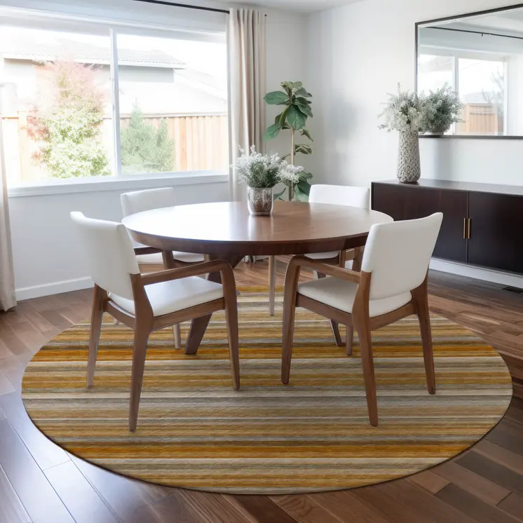 8' Round Brown and Orange Round Striped Washable Non Skid Indoor Outdoor Area Rug