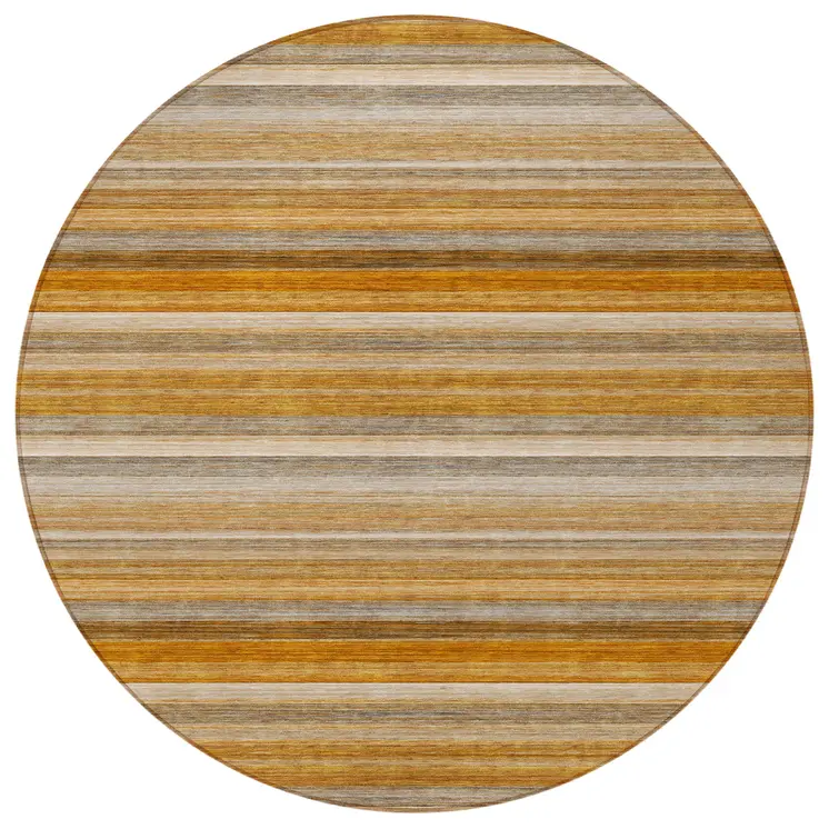 8' Round Brown and Orange Round Striped Washable Non Skid Indoor Outdoor Area Rug