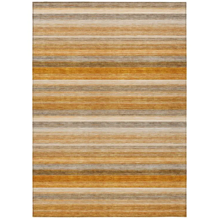 9' X 12' Brown and Orange Striped Washable Non Skid Indoor Outdoor Area Rug