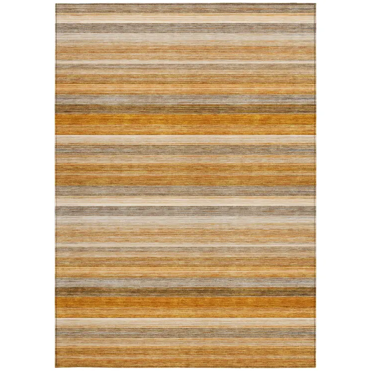 9' X 12' Brown and Orange Striped Washable Non Skid Indoor Outdoor Area Rug