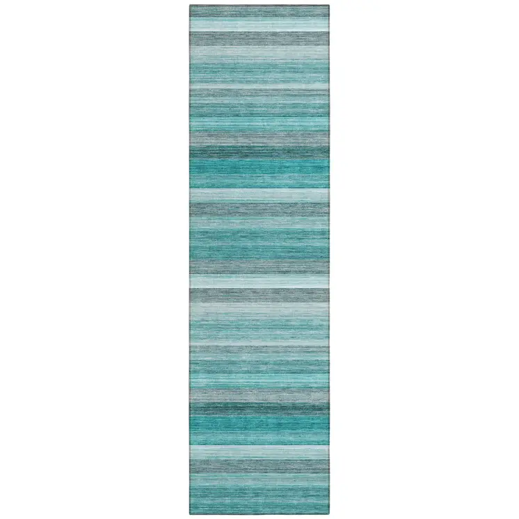 2' X 8' Teal Striped Washable Non Skid Indoor Outdoor Runner Rug