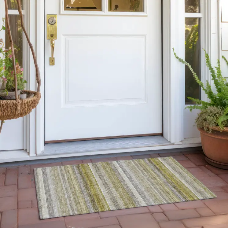 2' X 3' Wheat Striped Washable Non Skid Indoor Outdoor Area Rug