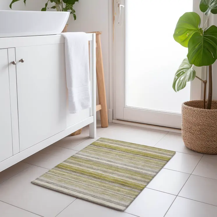 2' X 3' Wheat Striped Washable Non Skid Indoor Outdoor Area Rug