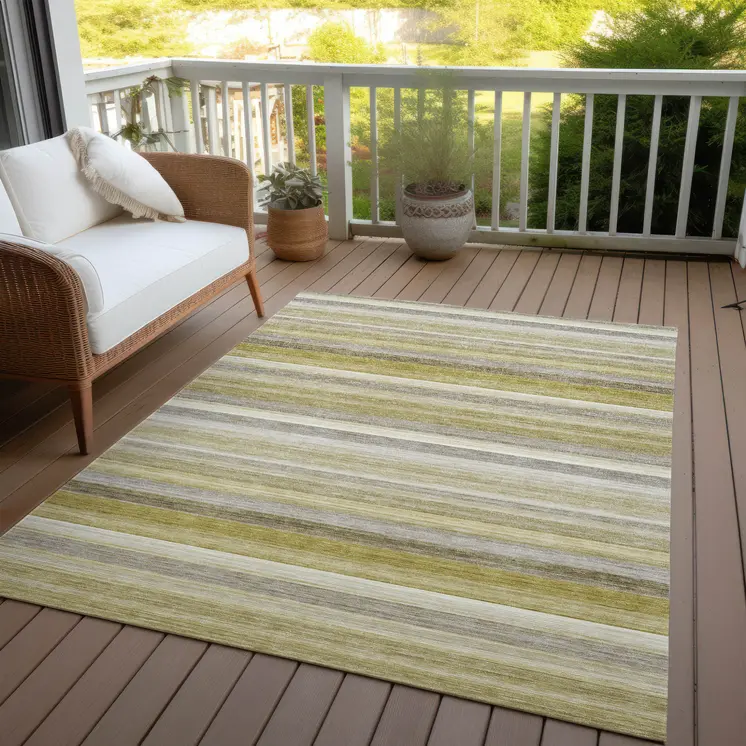 3' X 5' Wheat Striped Washable Non Skid Indoor Outdoor Area Rug