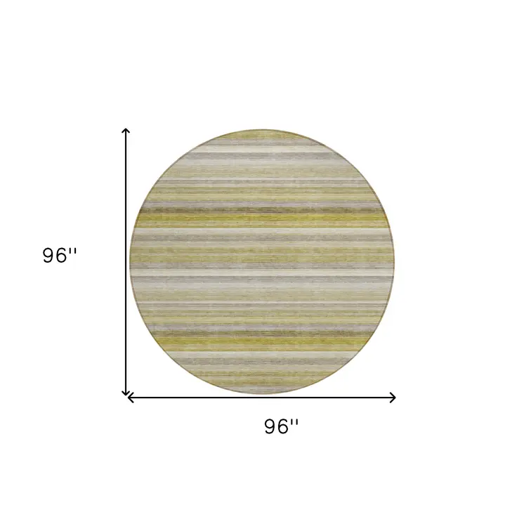 8' Round Wheat Round Striped Washable Non Skid Indoor Outdoor Area Rug