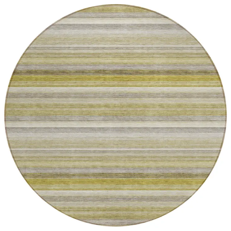 8' Round Wheat Round Striped Washable Non Skid Indoor Outdoor Area Rug