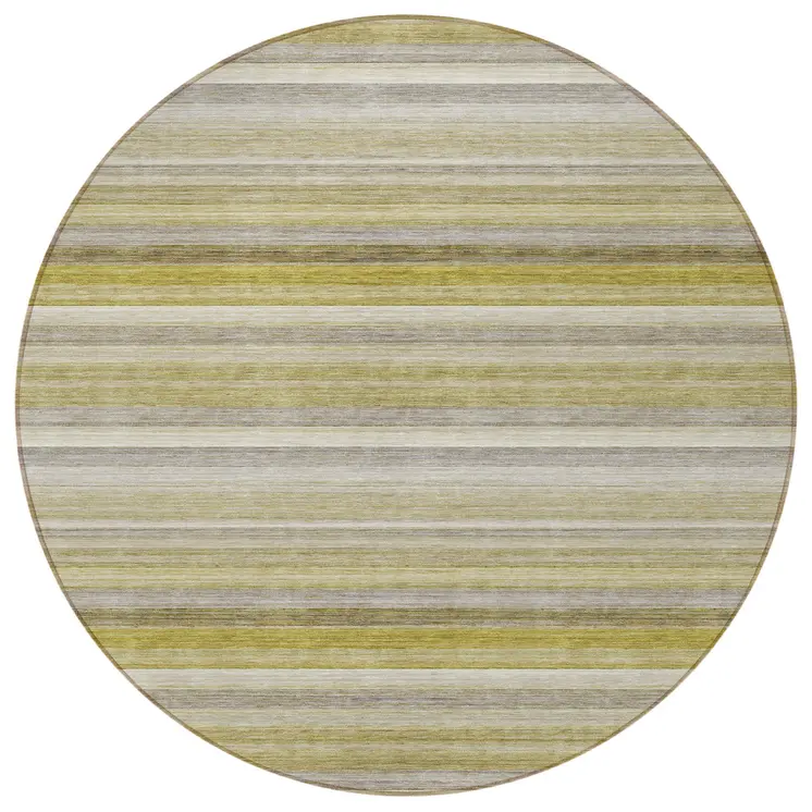 8' Round Wheat Round Striped Washable Non Skid Indoor Outdoor Area Rug