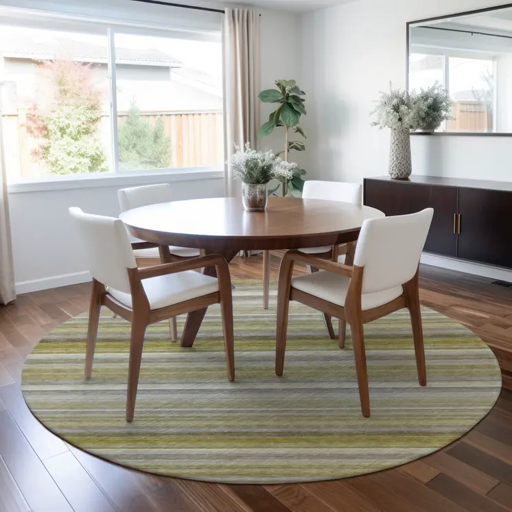 8' Round Wheat Round Striped Washable Non Skid Indoor Outdoor Area Rug