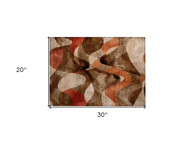 2' X 3' Chocolate Abstract Washable Non Skid Indoor Outdoor Area Rug