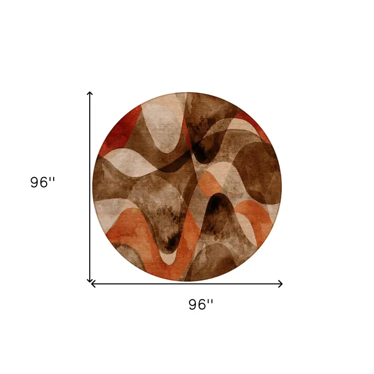 8' Round Chocolate Round Abstract Washable Non Skid Indoor Outdoor Area Rug