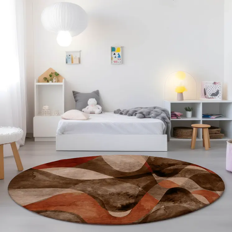 8' Round Chocolate Round Abstract Washable Non Skid Indoor Outdoor Area Rug