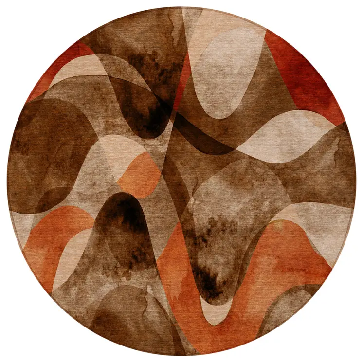 8' Round Chocolate Round Abstract Washable Non Skid Indoor Outdoor Area Rug
