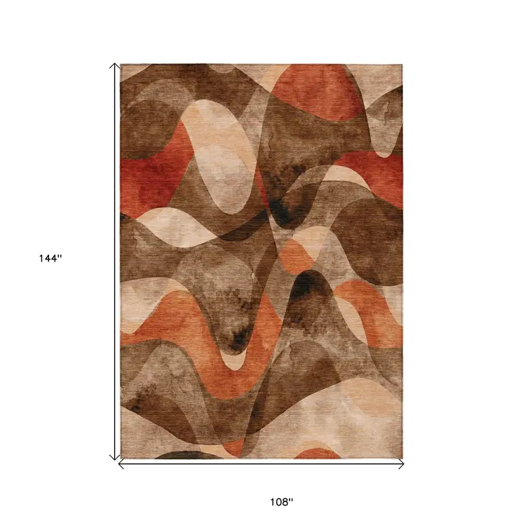 9' X 12' Chocolate Abstract Washable Non Skid Indoor Outdoor Area Rug