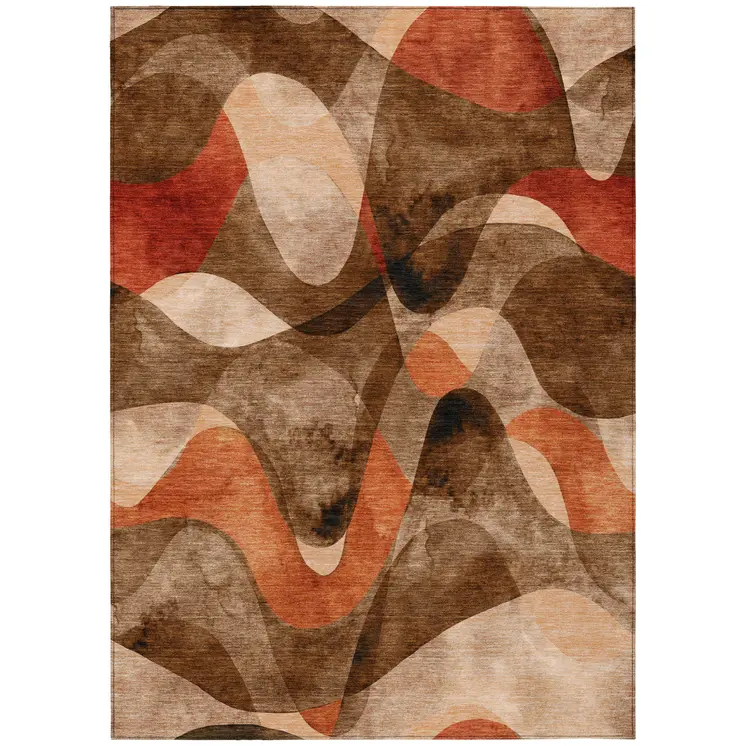 9' X 12' Chocolate Abstract Washable Non Skid Indoor Outdoor Area Rug