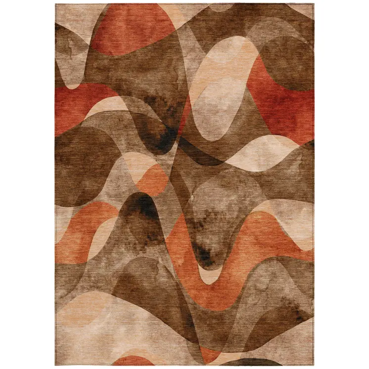 9' X 12' Chocolate Abstract Washable Non Skid Indoor Outdoor Area Rug
