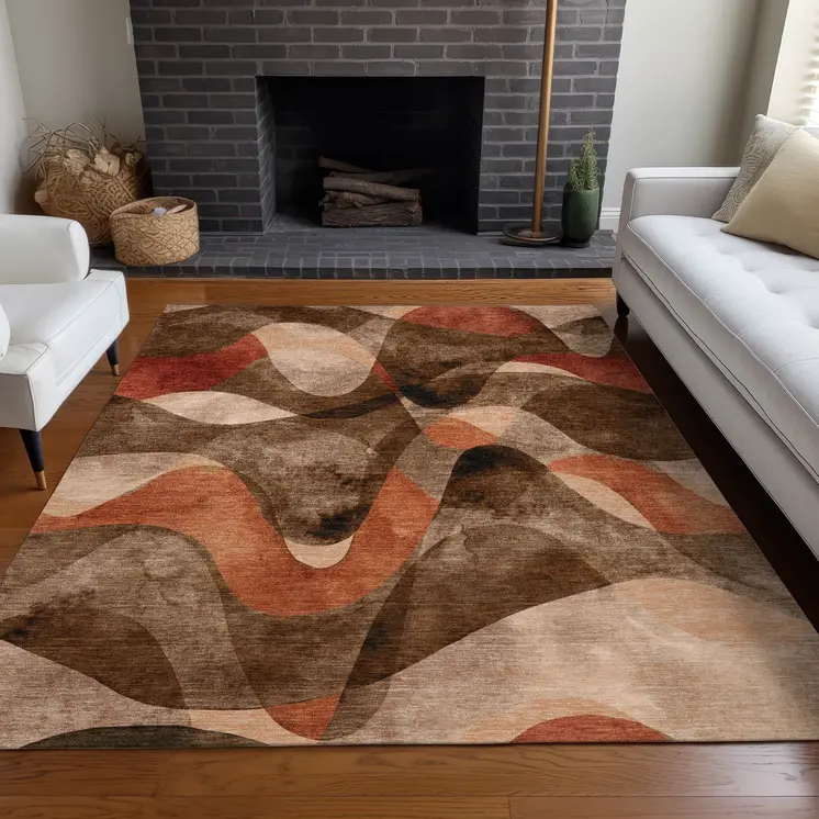 9' X 12' Chocolate Abstract Washable Non Skid Indoor Outdoor Area Rug