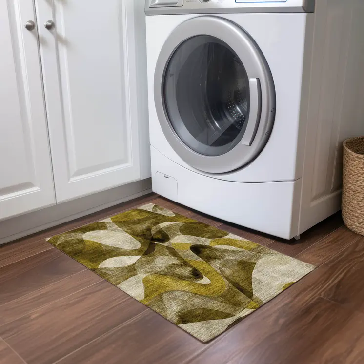 2' X 3' Coffee Abstract Washable Non Skid Indoor Outdoor Area Rug