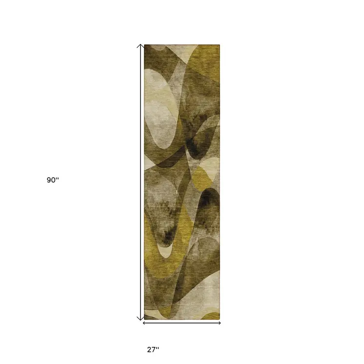 8' Runner Coffee Abstract Washable Non Skid Indoor Outdoor Runner Rug
