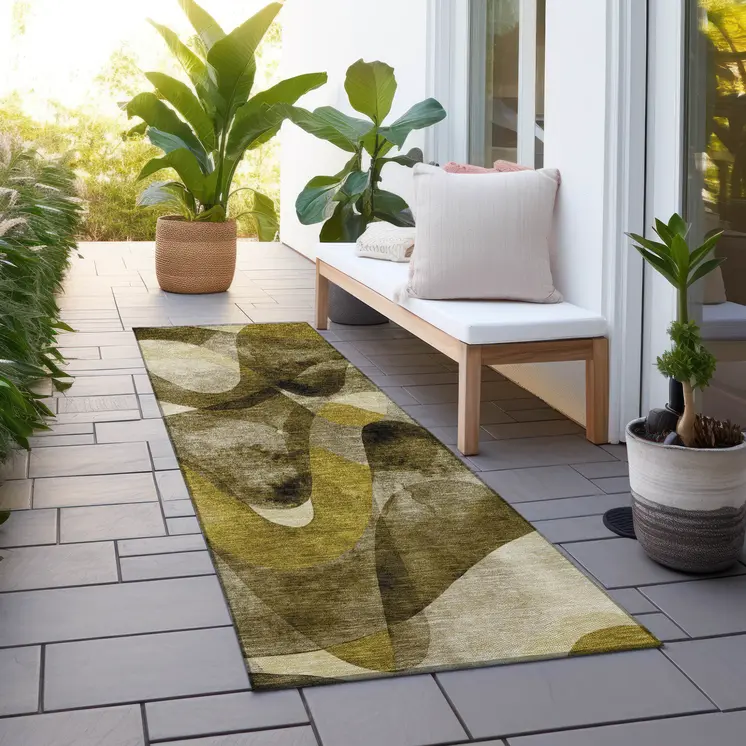 8' Runner Coffee Abstract Washable Non Skid Indoor Outdoor Runner Rug
