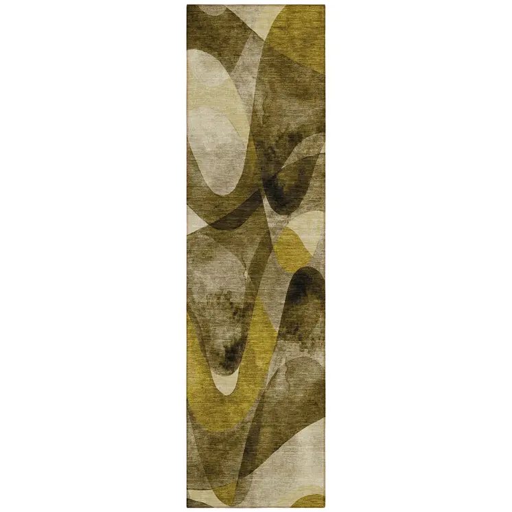 8' Runner Coffee Abstract Washable Non Skid Indoor Outdoor Runner Rug